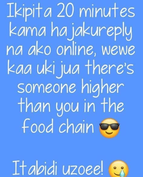 Ikipita 20 minutes kama ha jakureply na ako online wewe kaa uki jua there's some