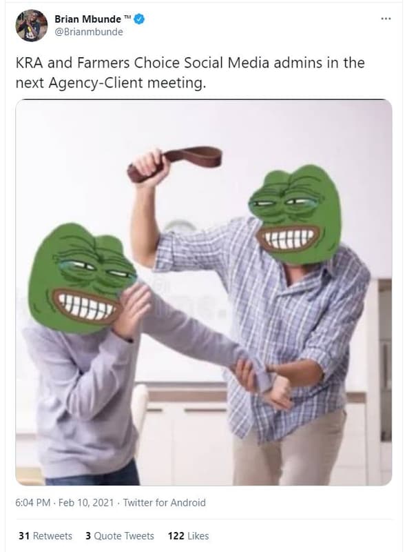 Brian mbunde brianmbunde kra and farmers choice social media admins in the next