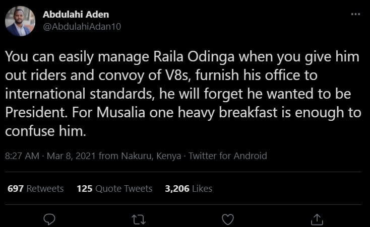 Abdulahi aden abdulahiadan1o you can easily manage raila odinga when you give hi