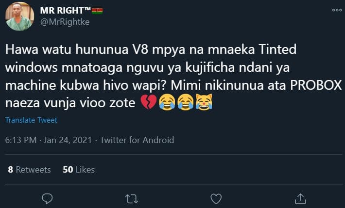 Mr right mrrightke hawa watu hununua v8 mpya na mnaeka tinted windows mnatoaga n