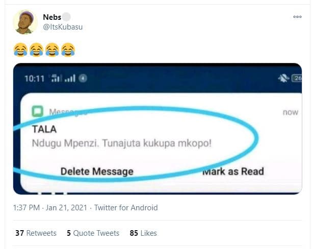 Nebs itskubasu 10.71 mesc no tala ndugu mpenzi . tunajuta kukupa mkopol delete m