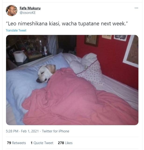 Fafa mukuru osoroke 'leo nimeshikana kiasi wacha tupatane next week. translate t