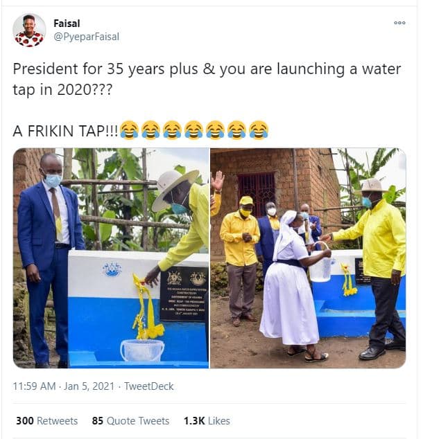Faisal pyeparfaisal president for 35 years plus you are launching a water tap in