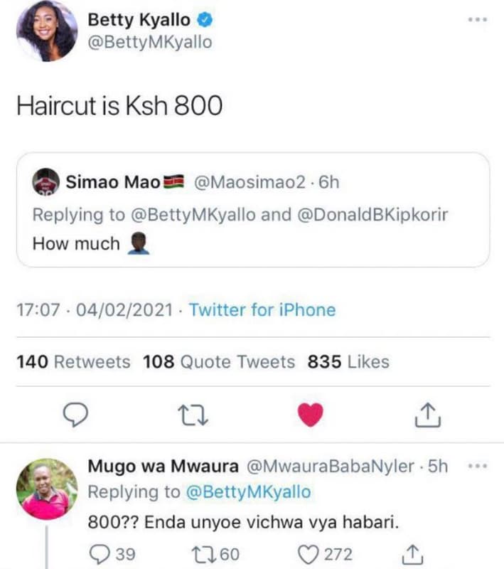 Betty kyallo bettymkyallo haircut is ksh 800 simao mao maosimao2 gh replying to
