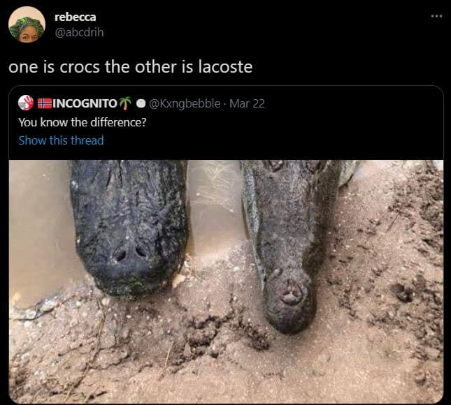 Rebecca abcdrih one is crocs the other is lacoste incognito kxngbebble mar 22 yo