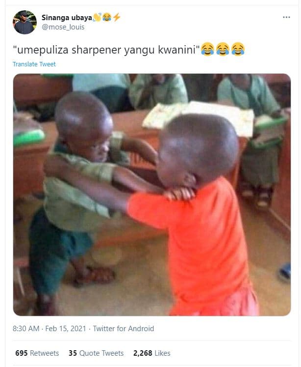 Sinanga ubaya mose_louis 'umepuliza sharpener yangu kwanini ee translate tweet 8