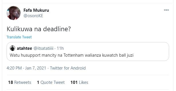 Fafa mukuru osoroke kulikuwa na deadline? translate tweet atahtee itsatatiiii .