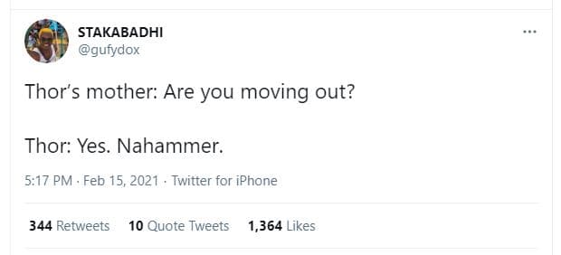 Stakabadhi gutydox thor's mother are you moving out? thor yes. nahammer . 5.17 p