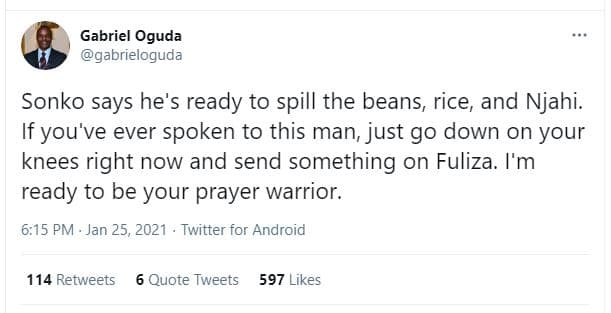 Gabriel oguda gabrieloguda sonko says he's ready to spill the beans, rice and nj