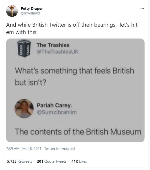 Petty draper inwdlnwd and while british twitter is off their bearings let's hit