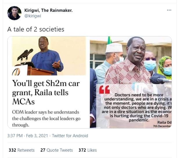 Kirigwi, the rainmaker. kirigwi tale of 2 societies you'll get sh2m car grant, r