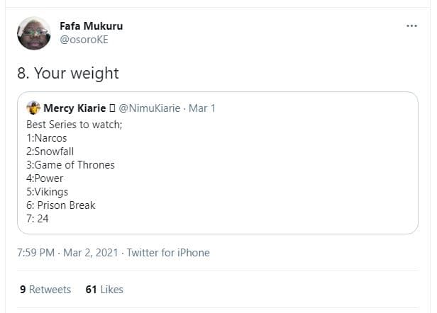 Fafa mukuru osoroke 8. your weight mercy kiarie 7 nimukiarie mar best series to