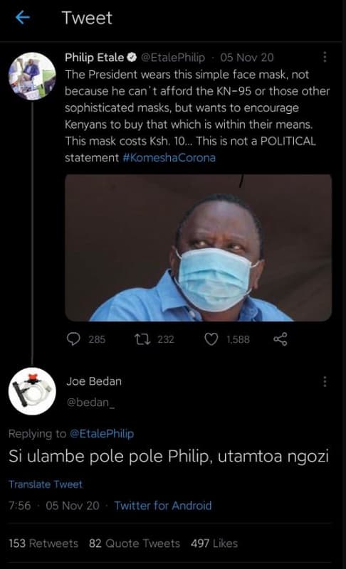 Tweet philip etale etalephilip 05 nov 20 the president wears this simple face ma