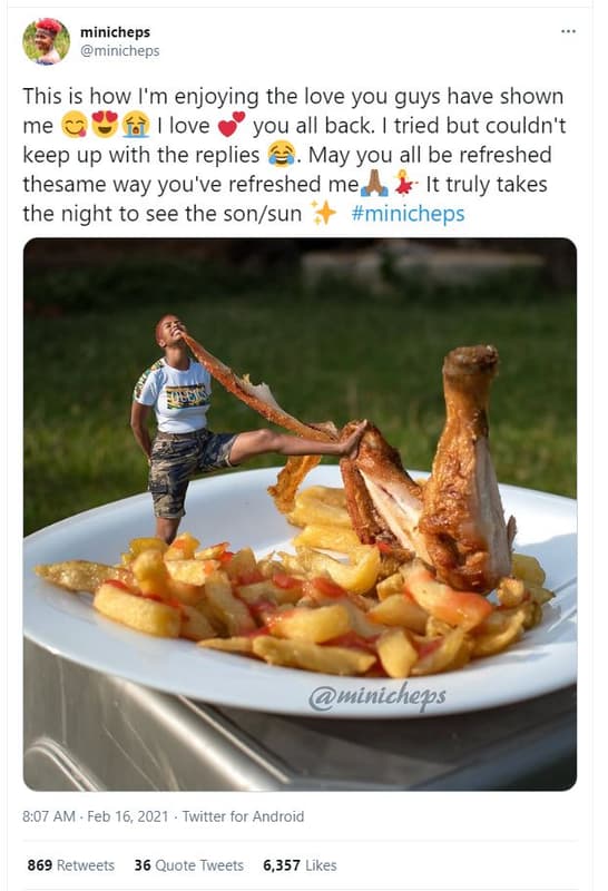 Minicheps minicheps this is how i'm enjoying the love you guys have shown me lov