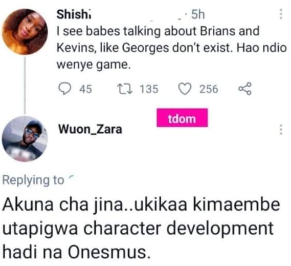 Shish 5h isee babes talking about brians and kevins like georges don't exist. ha