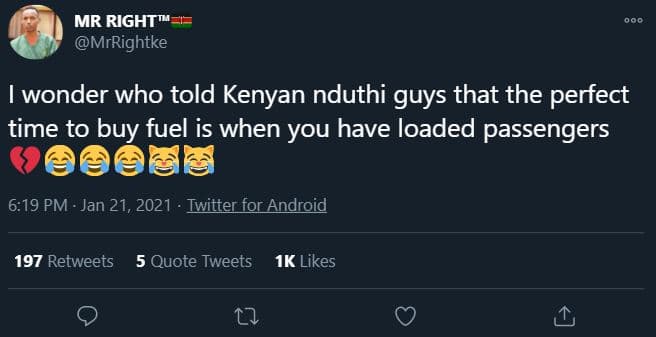 Mr right mrrightke wonder who told kenyan nduthi guys that the perfect time to b