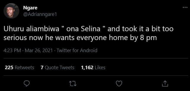 Ngare adrianngare1 uhuru aliambiwa ona selina and took it a bit too serious now