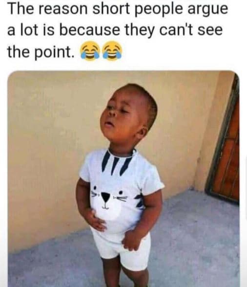 The reason short people argue a lot is because they can't see the point.