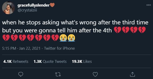 Gracefullyslender crystalziii when he stops asking what's wrong after the third