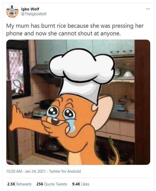 Igbo wolf thelgbowolf my mum has burnt rice because she was pressing her phone a
