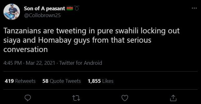 Son of a peasant collobrown2s tanzanians are tweeting in pure swahili locking ou