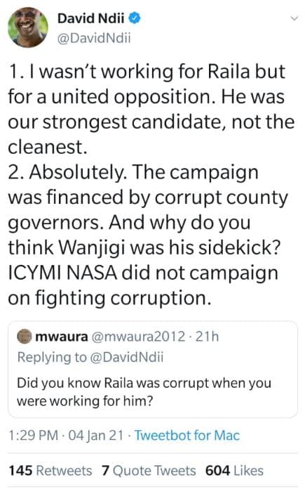 David ndii davidndii 1 . wasn't working for raila but for a united opposition. h