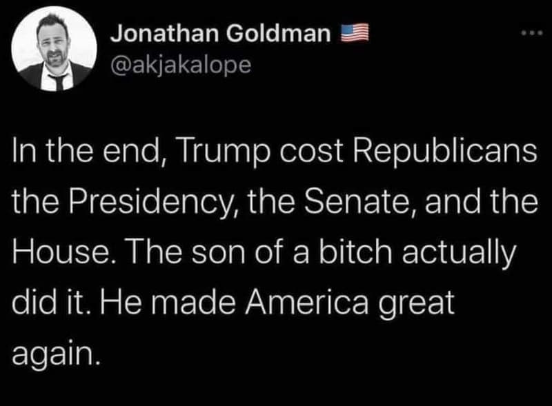 Jonathan goldman akjakalope in the end, trump cost republicans the presidency th