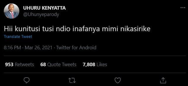 Uhuru kenyatta uhunyeparody hii kunitusi tusi ndio inafanya mimi nikasirike tran