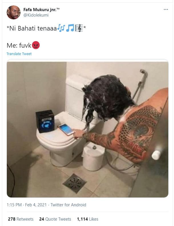 Fafa mukuru jnr. kidolekumi ni bahati tenaaa i je me fuvk translate tweet 1,15 p