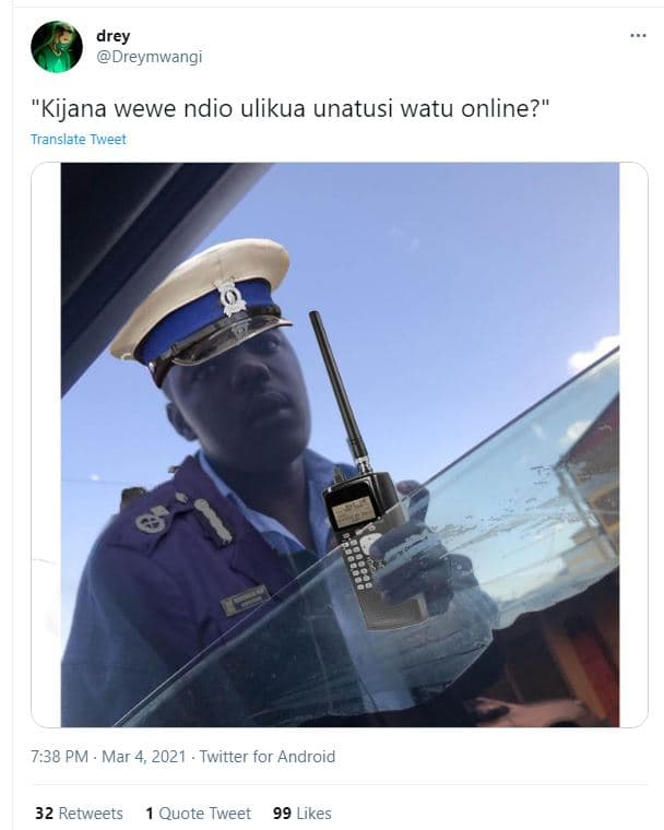 Drey dreymwangi 'kijana wewe ndio ulikua unatusi watu online? translate tweet 7.