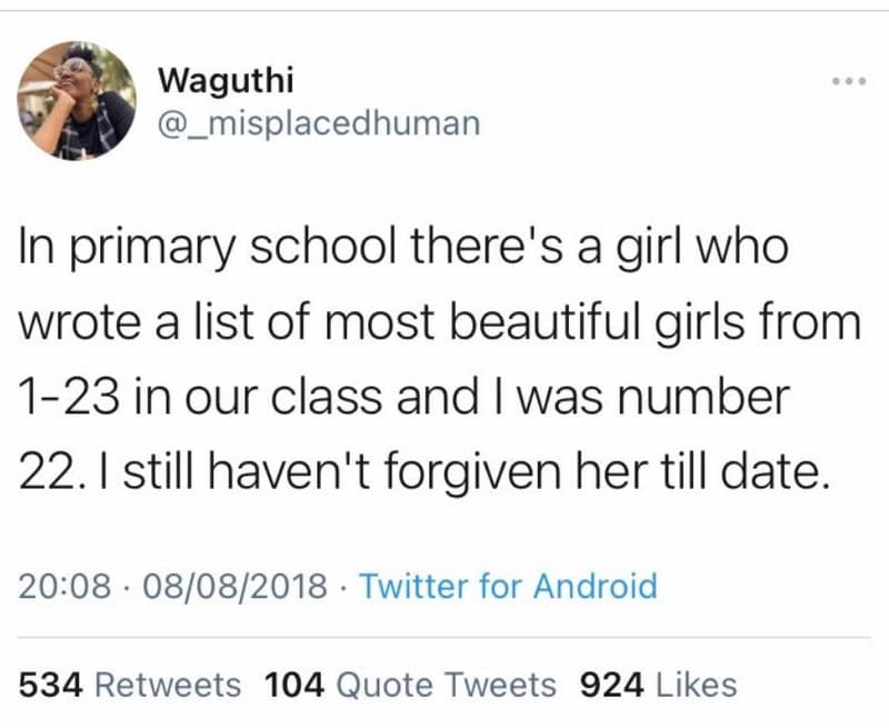 Waguthi misplacedhuman in primary school there's a girl who wrote a list of most