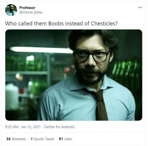 Professor vinnie_baite who called them boobs instead of chesticles? 9.35 am jan