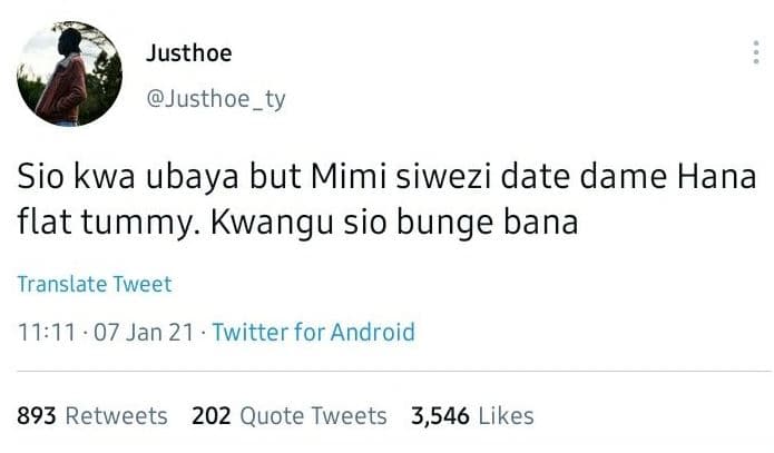 Justhoe justhoe_ty sio kwa ubaya but mimi siwezi date dame hana flat tummy. kwan
