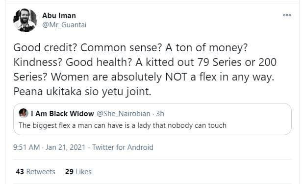 Abu iman mr_guantai good credit? common sense? a ton of money? kindness? good he