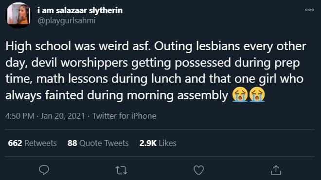 Iam salazaar slytherin playgurlsahmi high school was weird asf. outing lesbians
