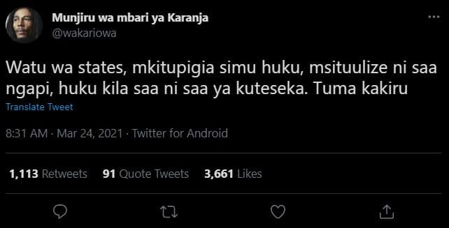 Munjiru wa mbari ya karanja wakariowa watu wa states mkitupigia simu huku msituu