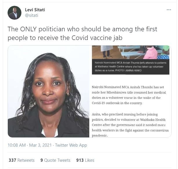 Levi sitati sitati the only politician who should be among the first people to r