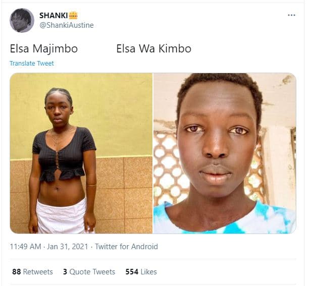 Shanki shankiaustine elsa majimbo translate tweet elsa wa kimbo 11.49 am jan 31,