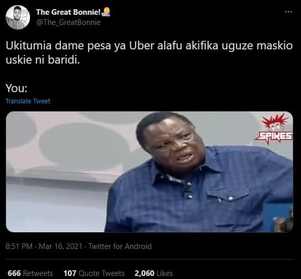 The great bonnie! the_greatbonnie ukitumia dame pesa ya uber alafu akifika uguze