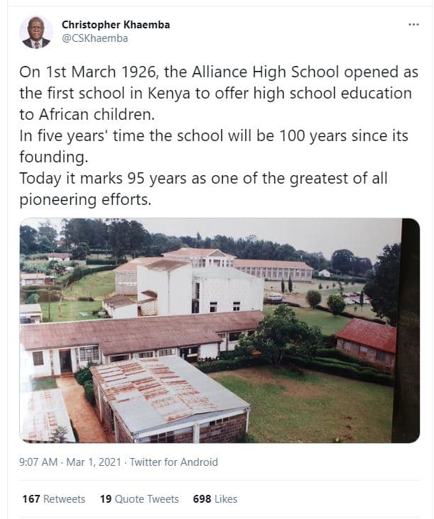 Christopher khaemba cskhaemba on ist march , the alliance high school opened as