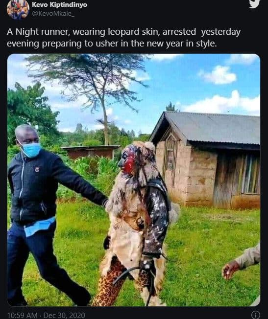 Kevo kiptindinyo kevomkale _ a night runner wearing leopard skin, arrested yeste