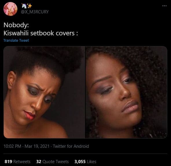 X_mbrcury nobody kiswahili setbook covers translate tweet 10.02 pm . mar 19, twi