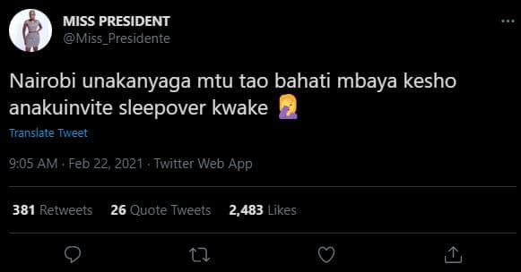 Miss president miss_presidente nairobi unakanyaga mtu tao bahati mbaya kesho ana