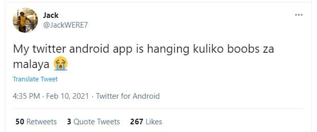 Jack jackwere7 my twitter android app is hanging kuliko boobs za malaya translat