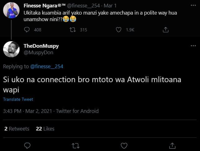 Finesse ngara finesse_254 . mar 1 ukitaka kuambia arif yako manzi yake amechapa