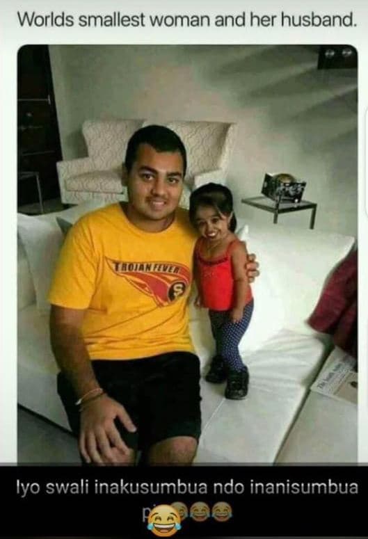 Worlds smallest woman and her husband. iyo swali inakusumbua ndo inanisumbua