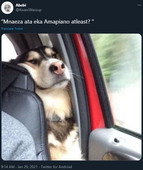 Abebi kwaniwassup mnaeza ata eka amapiano atleast? translate tveer 9,14 am . jan