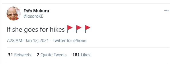 Fafa mukuru osoroke if she goes for hikes 7.28 am . jan 12, twitter for iphone 3