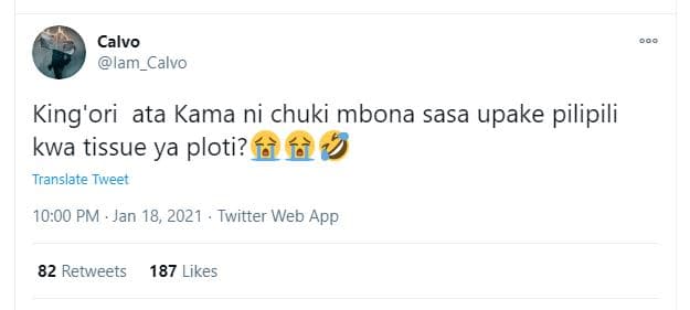Calvo lam_calvo king'ori ata kama ni chuki mbona sasa upake pilipili kwa tissue