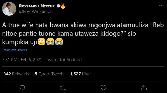 Roysambu_niccur roy_wa_sambu a true wife hata bwana akiwa mgonjwa atamuuliza 'be